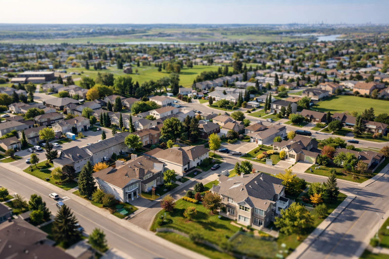 Aerial view of suburban Edmonton neighborhood showing residential growth pattern